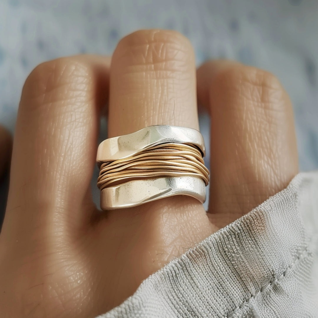 North & Sage | Silver Golden Threads Ring