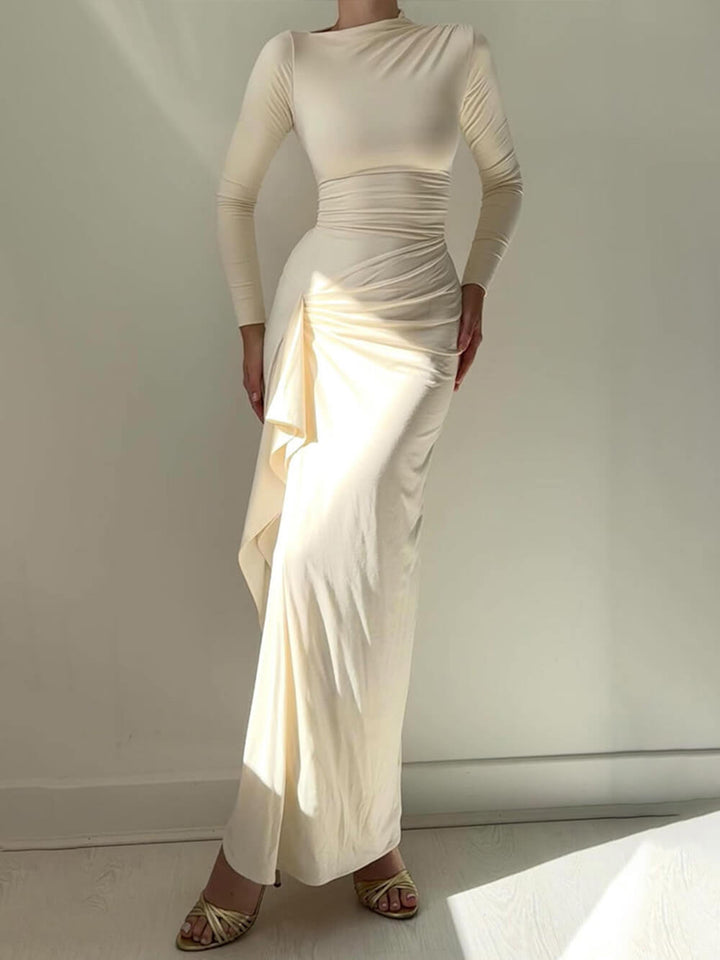 Seraphina | Ruched Side Slit Lace-Up Stretch Maxi