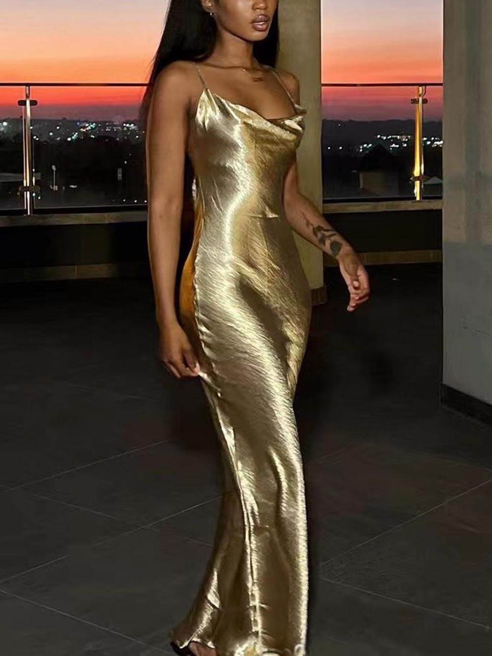 Amara | Satin Backless Spaghetti Strap Maxi
