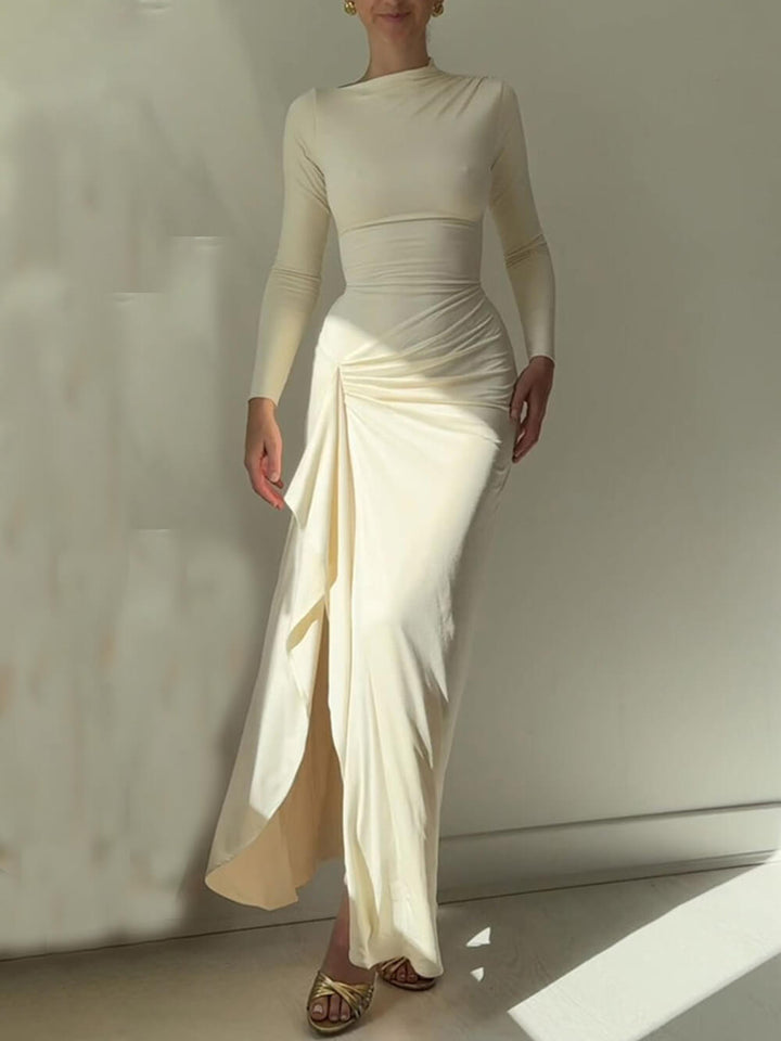 Seraphina | Ruched Side Slit Lace-Up Stretch Maxi