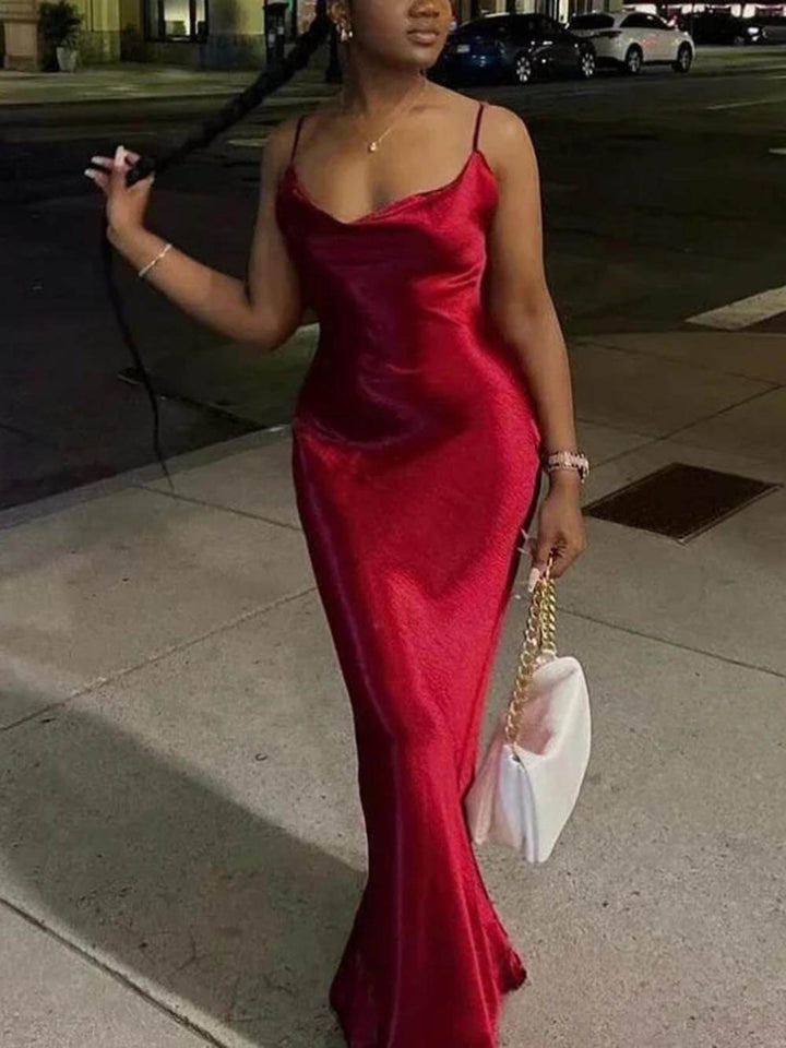 Amara | Satin Backless Spaghetti Strap Maxi