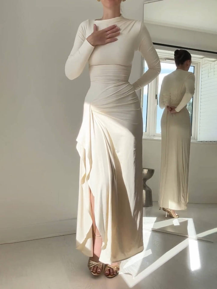 Seraphina | Ruched Side Slit Lace-Up Stretch Maxi