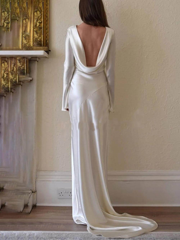 Arabella | Elegant Satin Backless Round Neck Maxi