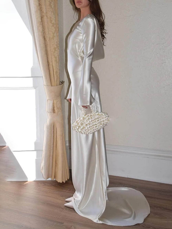 Arabella | Elegant Satin Backless Round Neck Maxi