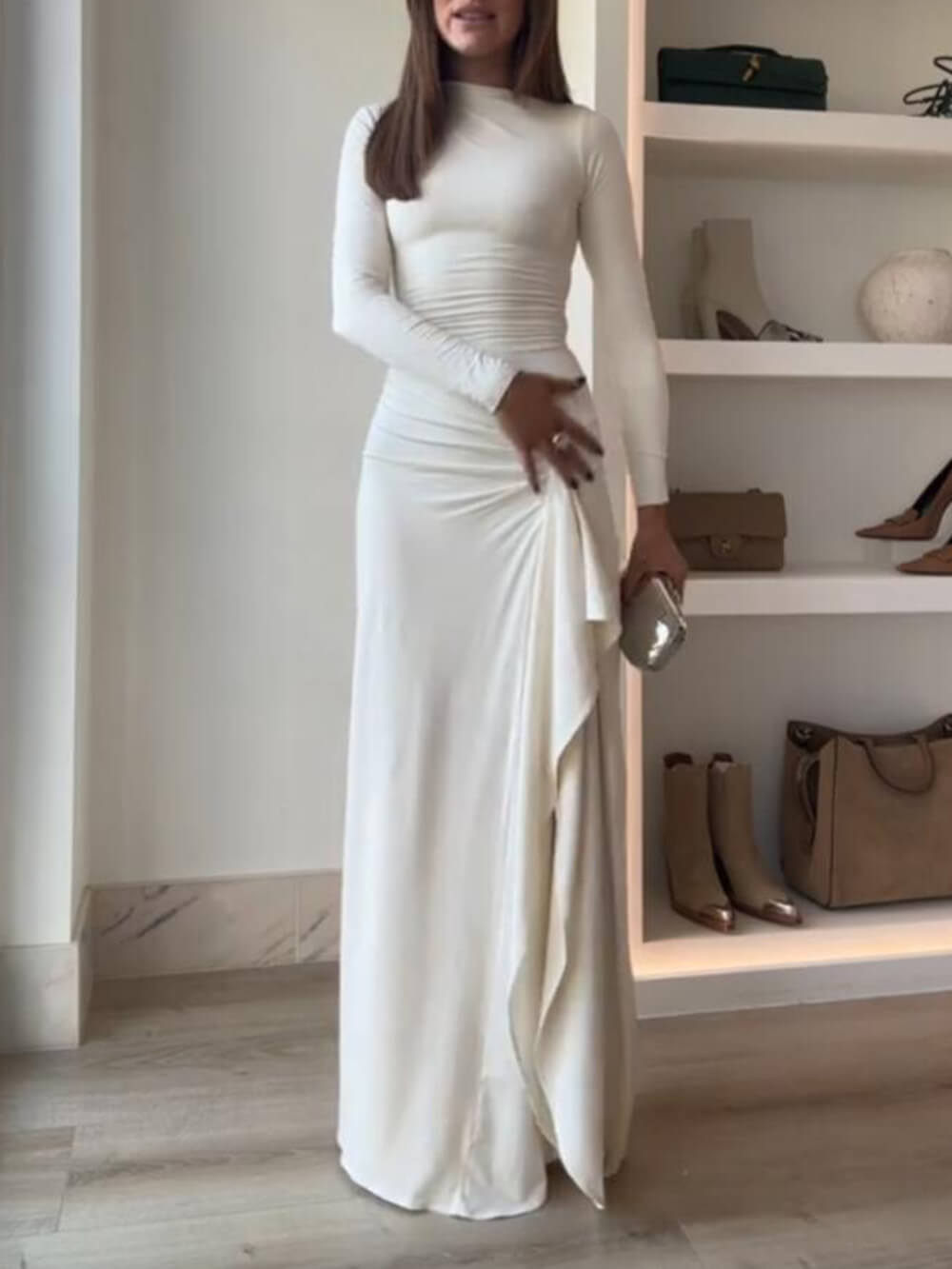 Seraphina | Ruched Side Slit Lace-Up Stretch Maxi