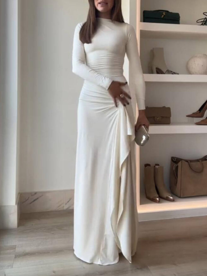 Seraphina | Ruched Side Slit Lace-Up Stretch Maxi