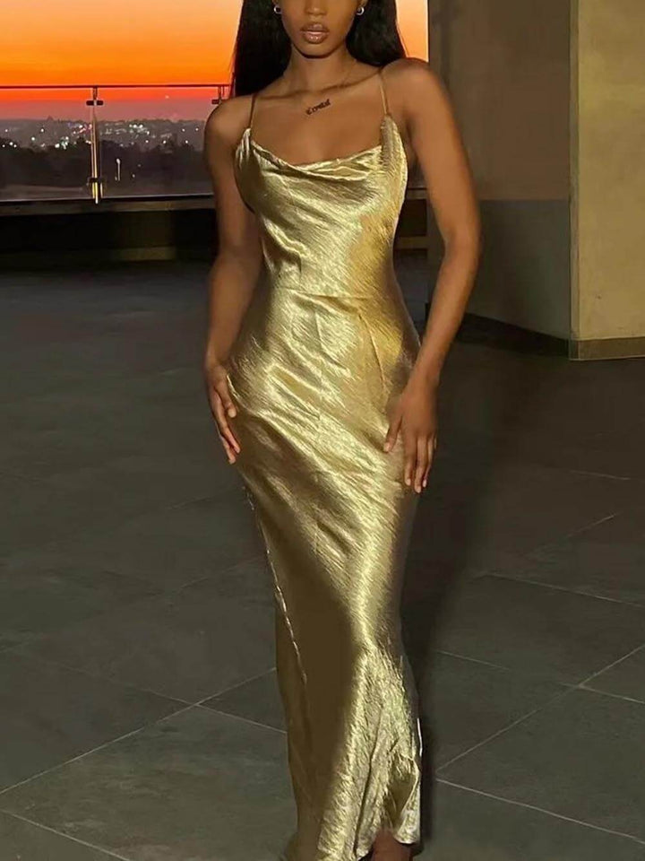 Amara | Satin Backless Spaghetti Strap Maxi