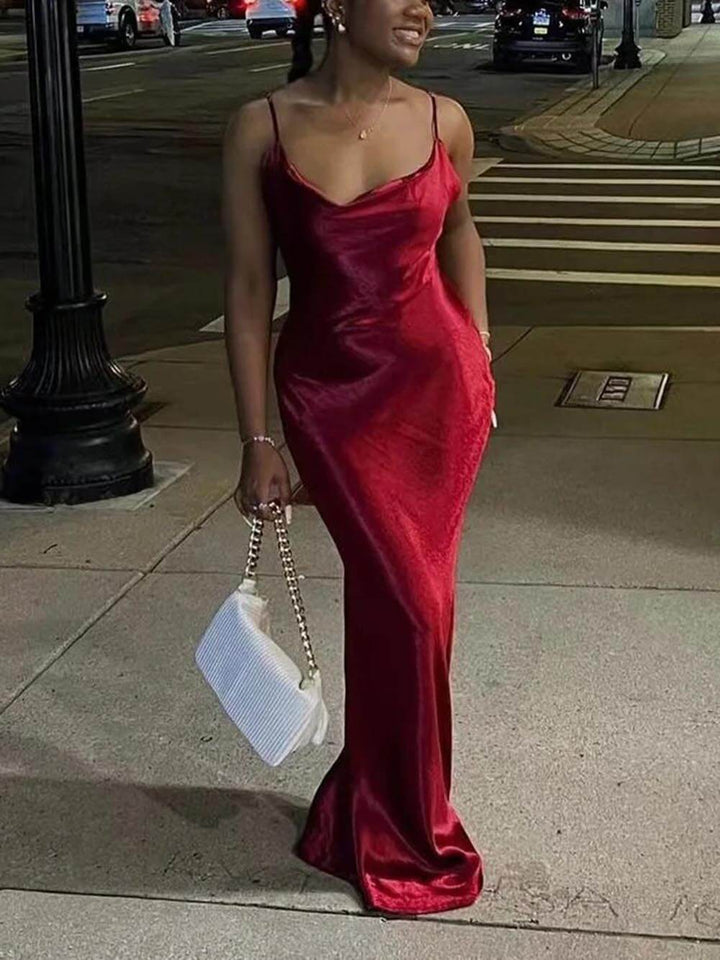 Amara | Satin Backless Spaghetti Strap Maxi