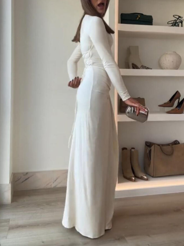Seraphina | Ruched Side Slit Lace-Up Stretch Maxi