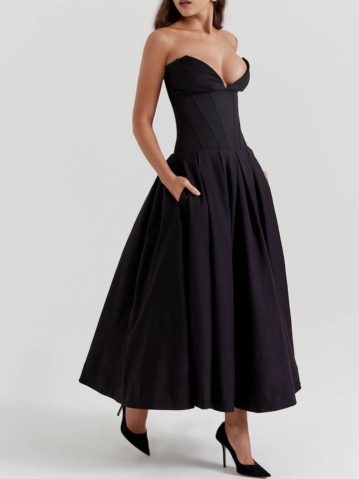 Noa | Black Strapless Midi