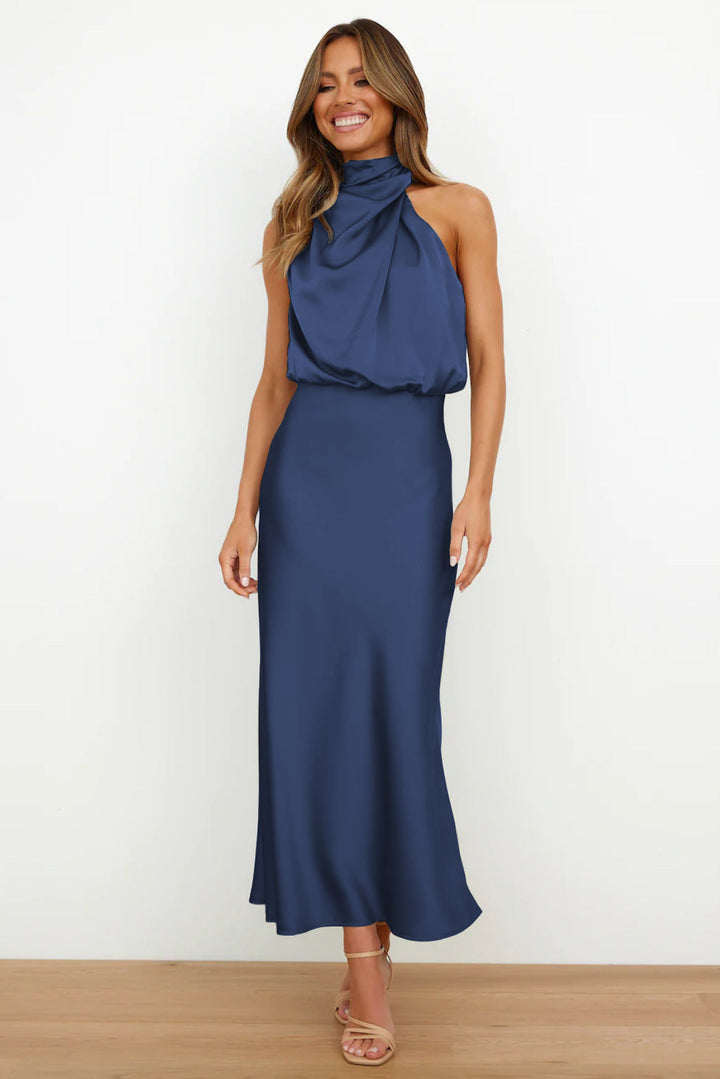 Rebecca | Halter Neck Satin Maxi Dress