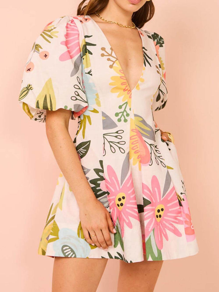 Fenna | Puff Sleeve Floral Mini Dress with Pockets