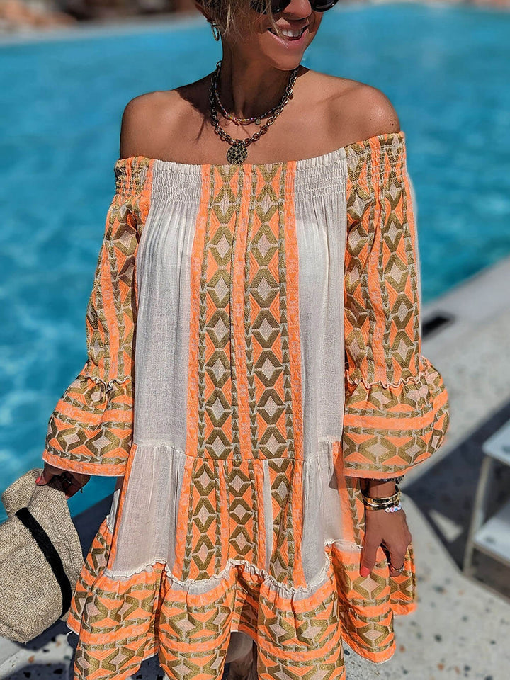 Siora | Ethnic Off-Shoulder Linen Mini Dress