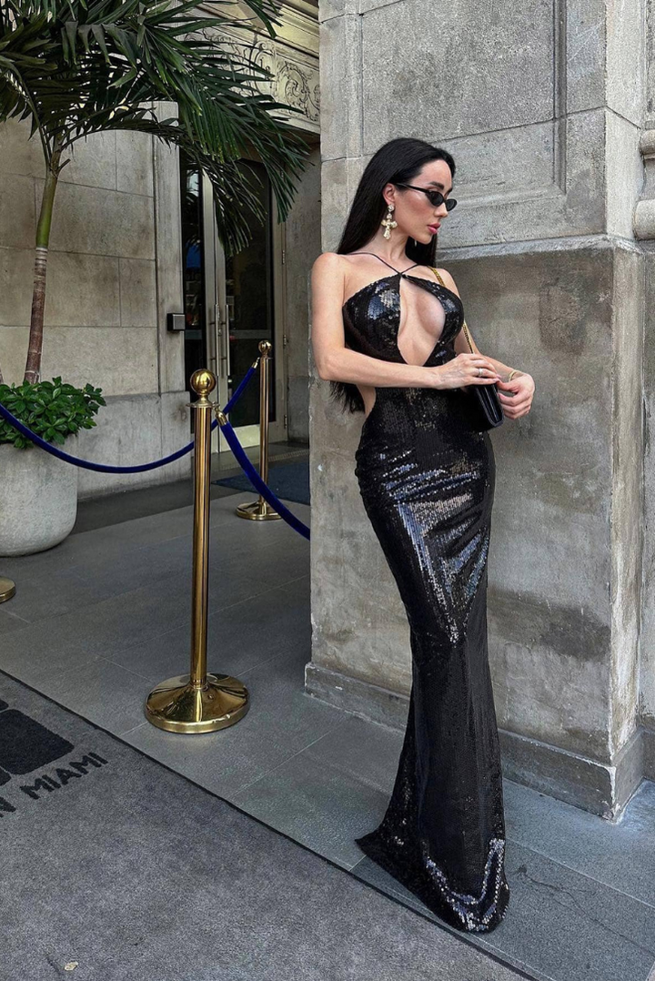 Isobel | Black Sequins Maxi Dress