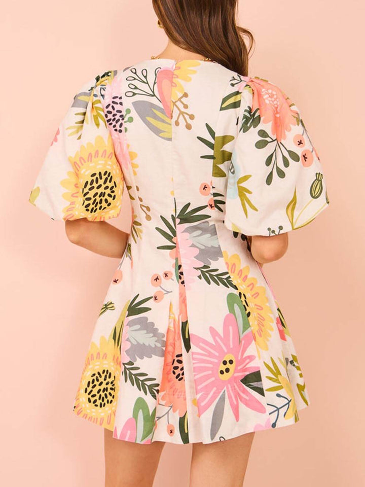 Fenna | Puff Sleeve Floral Mini Dress with Pockets