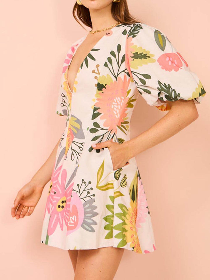 Fenna | Puff Sleeve Floral Mini Dress with Pockets