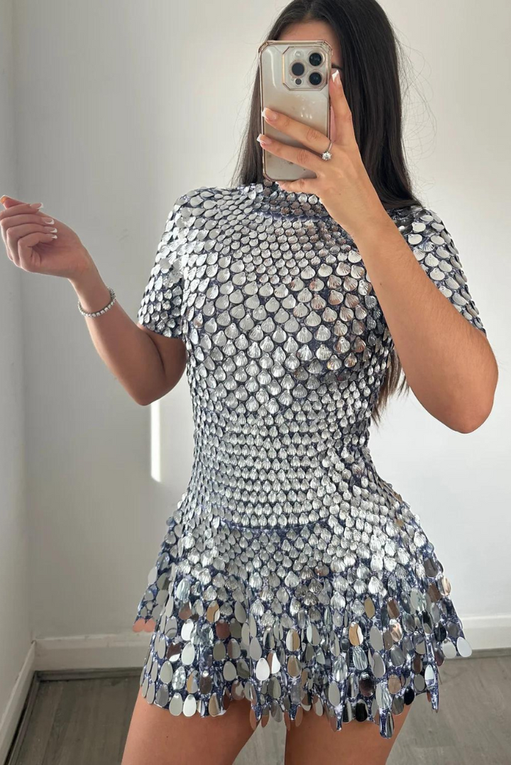 Athena | Mini Silver Dress