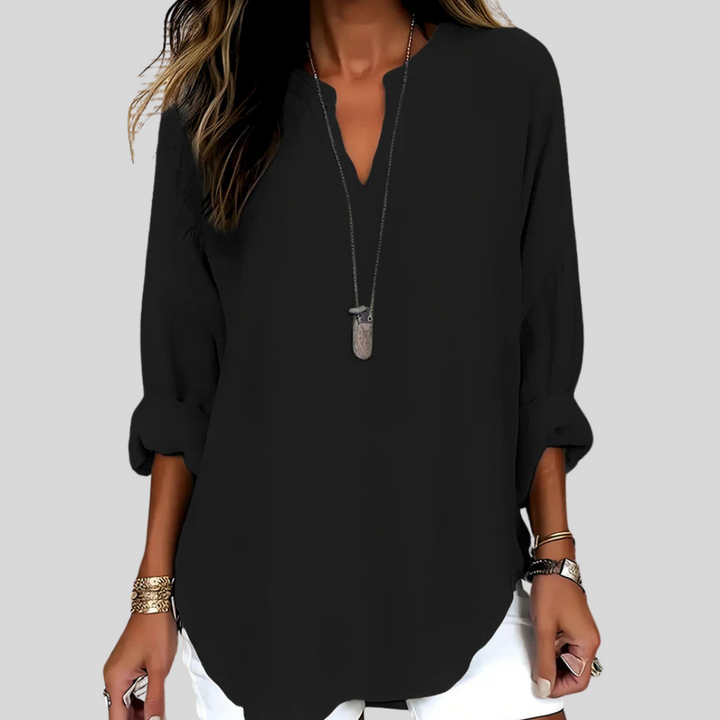 Yahna |  Classic Long Sleek V-Neck Top