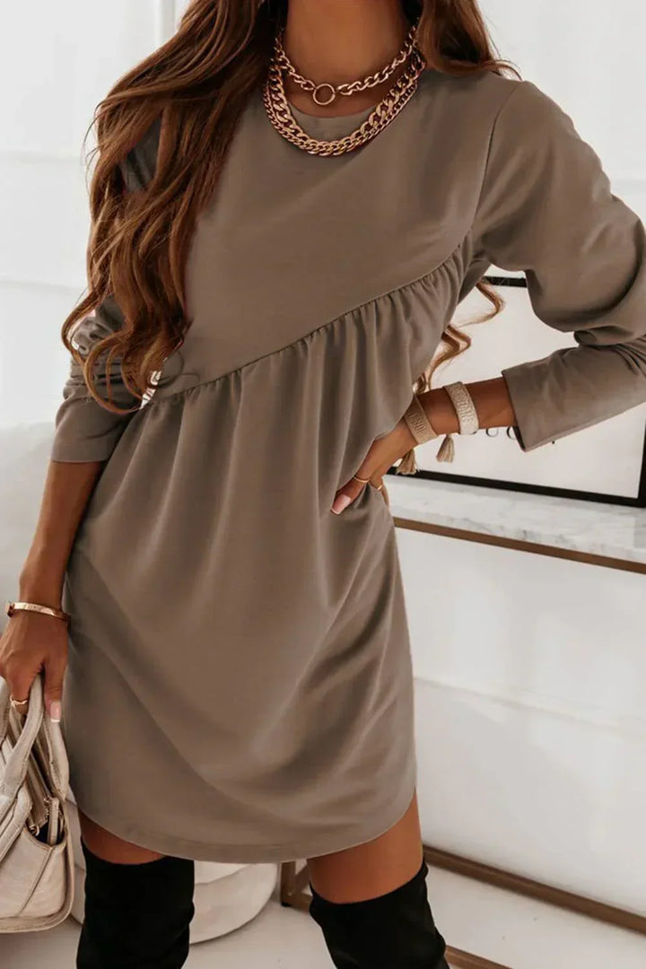 Carla | Solid O-Neck Long Sleeve Mini Dress