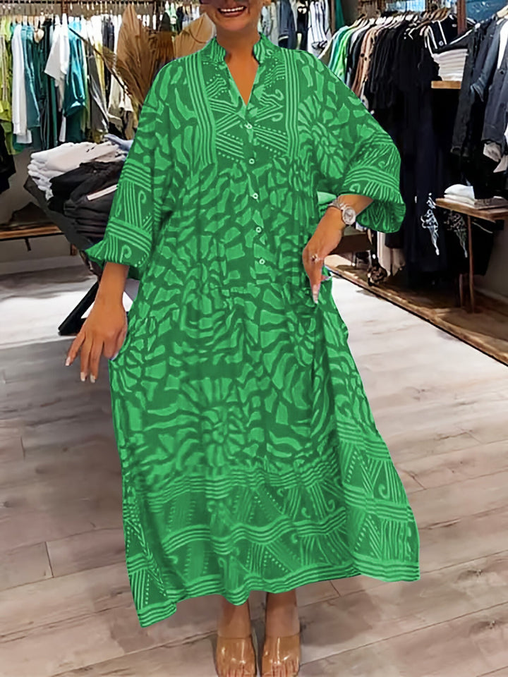 Elka | V Neck Printed Loose Dress