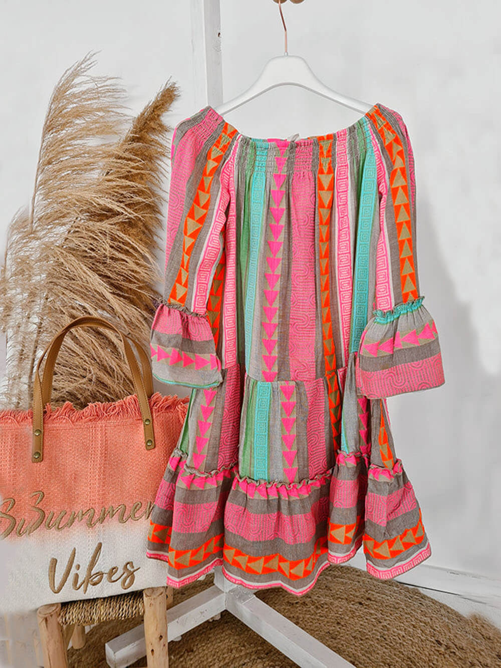 Siora | Ethnic Off-Shoulder Linen Mini Dress