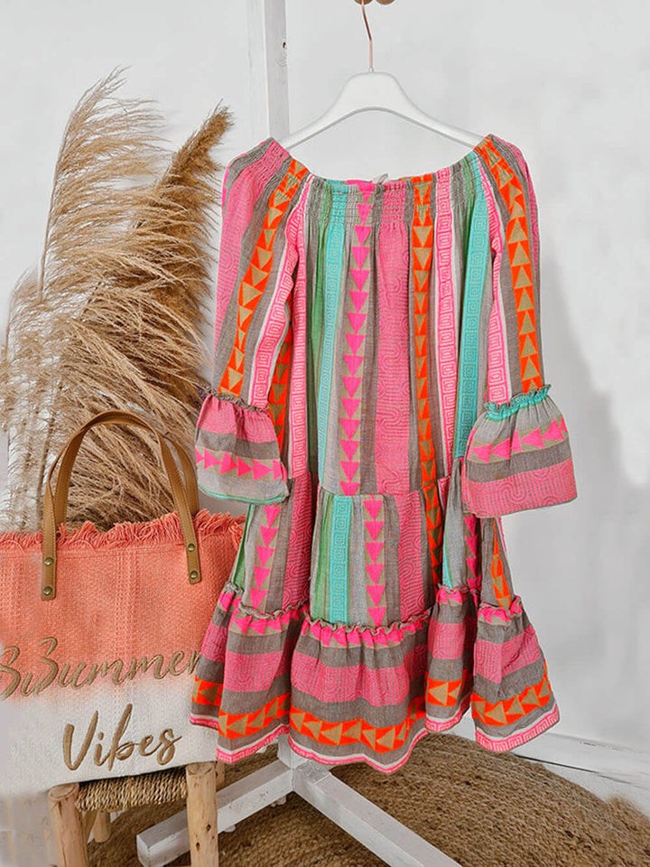 Siora | Ethnic Off-Shoulder Linen Mini Dress