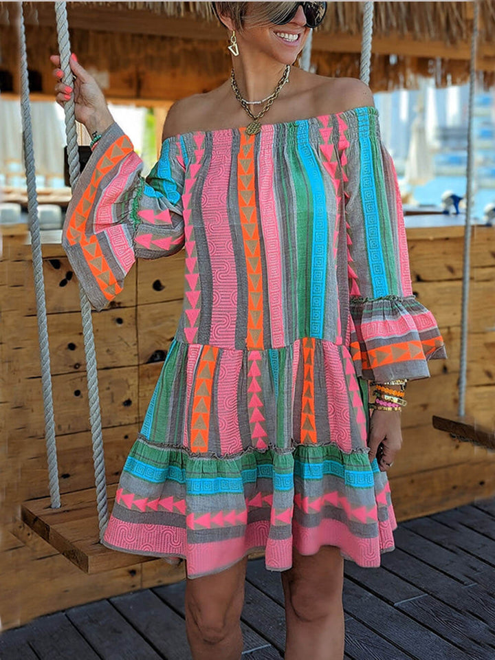 Siora | Ethnic Off-Shoulder Linen Mini Dress