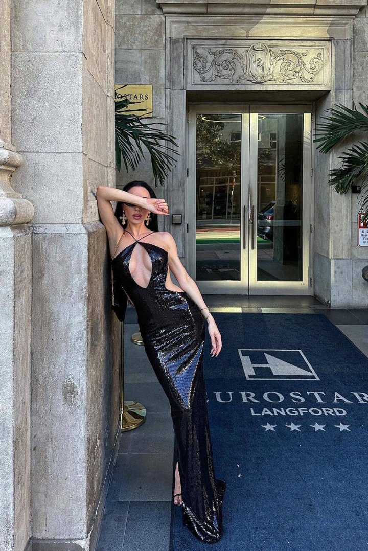 Isobel | Black Sequins Maxi Dress