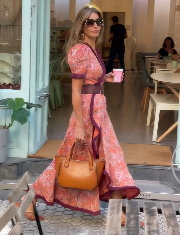 Barbie | Elegant Pink Short Sleeve Maxi Dress