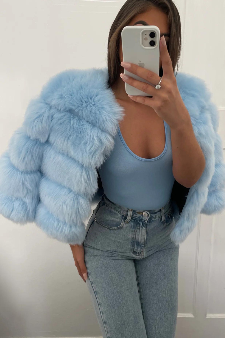 Vogue | Sky Blue Faux Fur Coat