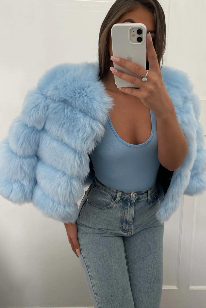Vogue | Sky Blue Faux Fur Coat