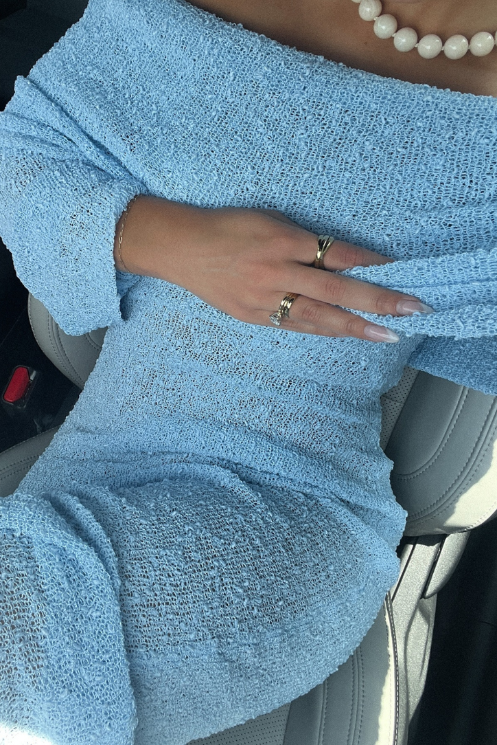 Layell | Blue Boucle Maxi Dress