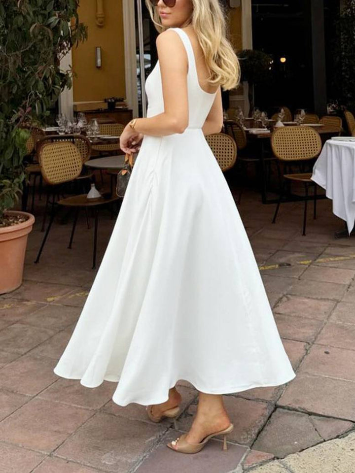 Elara | Elegant Square Neck Midi Swing Dress