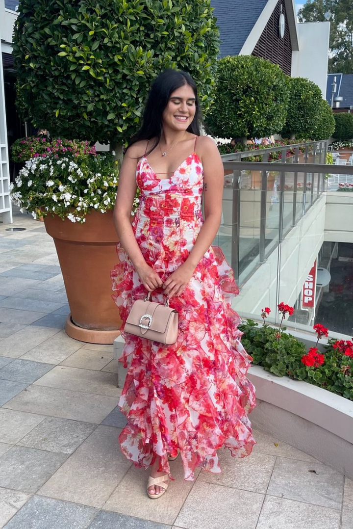 Martini | Coral Ruffle Maxi Dress