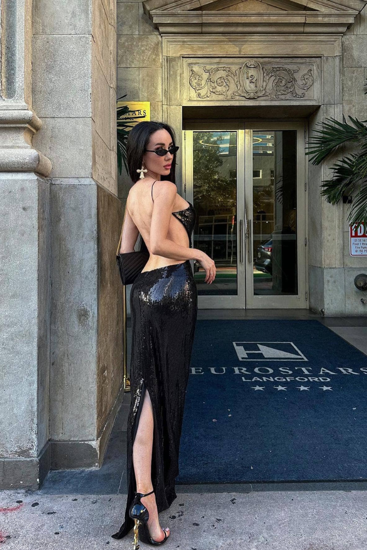 Isobel | Black Sequins Maxi Dress