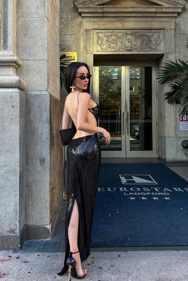 Isobel | Black Sequins Maxi Dress