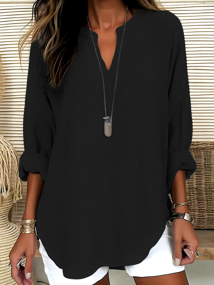 Yahna |  Classic Long Sleek V-Neck Top
