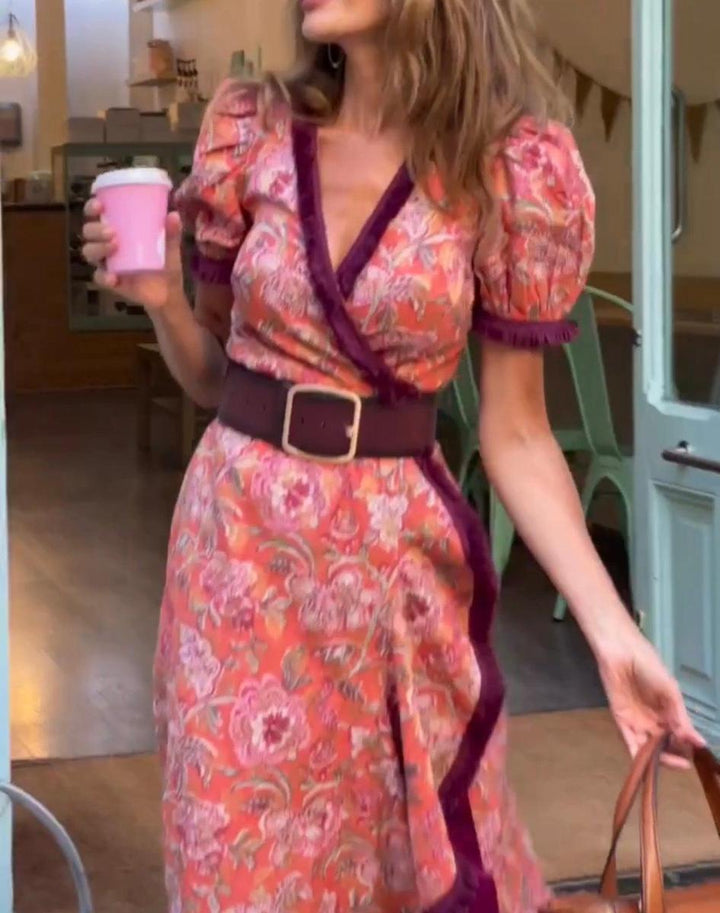 Barbie | Elegant Pink Short Sleeve Maxi Dress