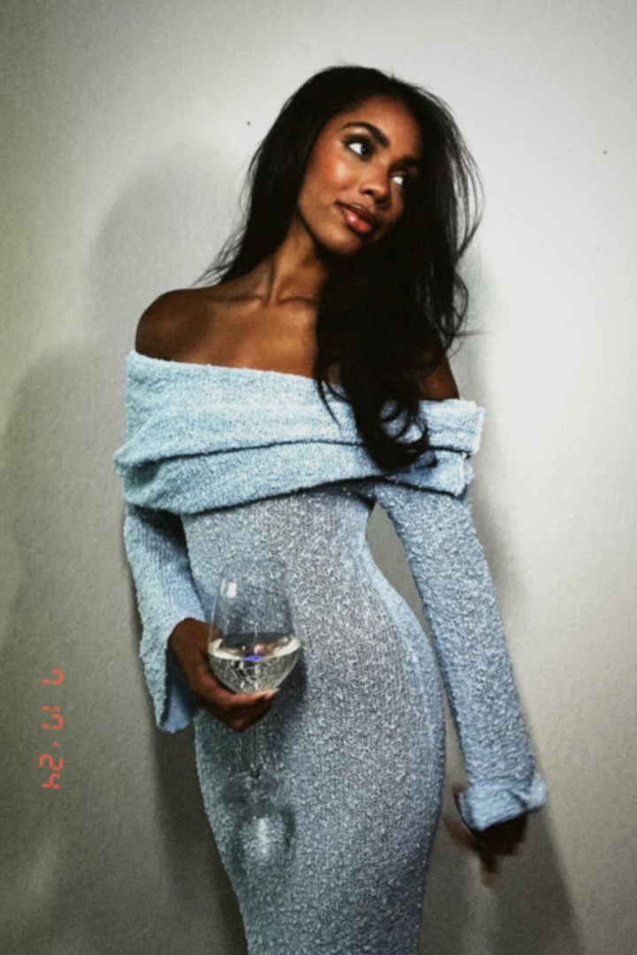 Layell | Blue Boucle Maxi Dress
