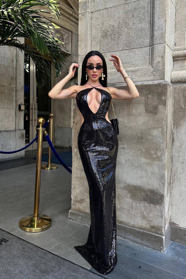 Isobel | Black Sequins Maxi Dress