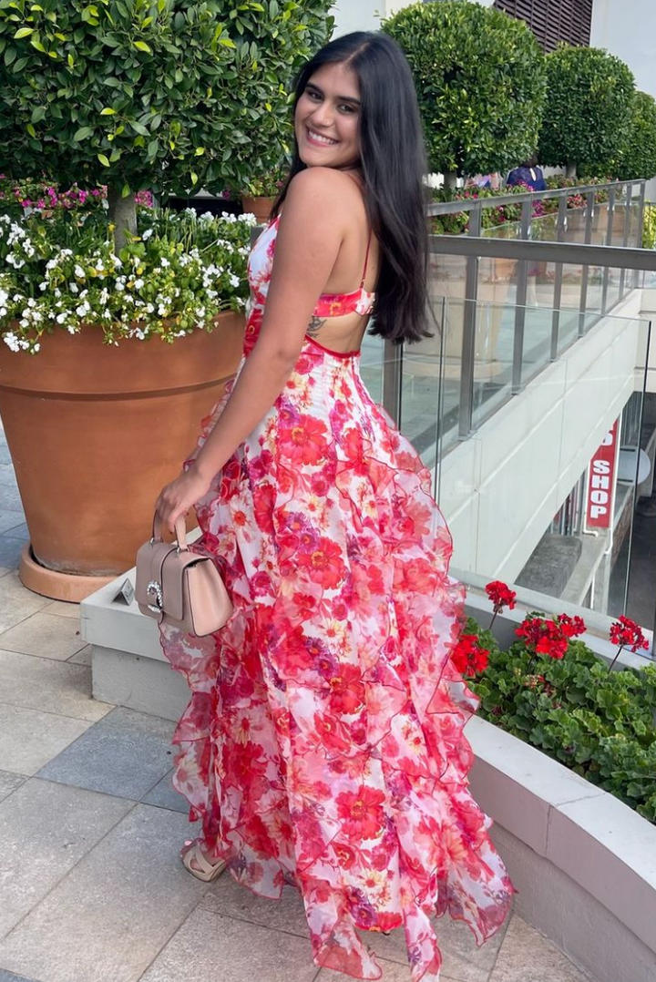 Martini | Coral Ruffle Maxi Dress