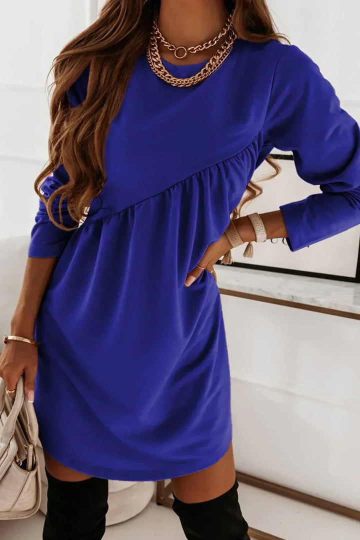 Carla | Solid O-Neck Long Sleeve Mini Dress