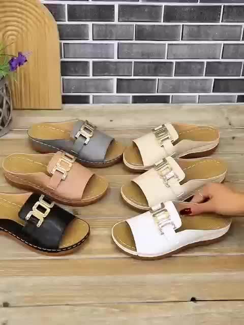 Kaia | Gold Buckle Slide Sandals
