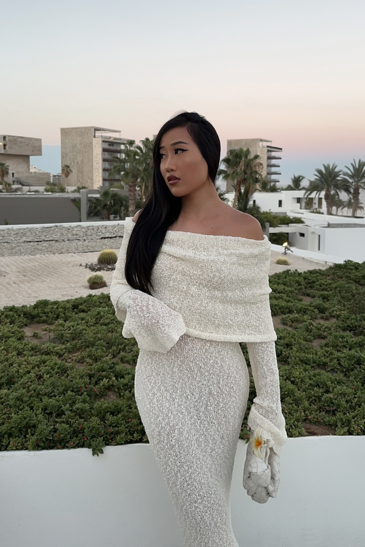 Layell | White Boucle Maxi Dress