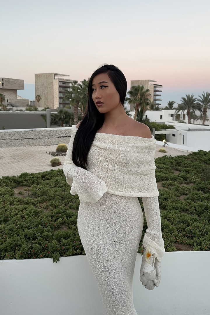Layell | White Boucle Maxi Dress