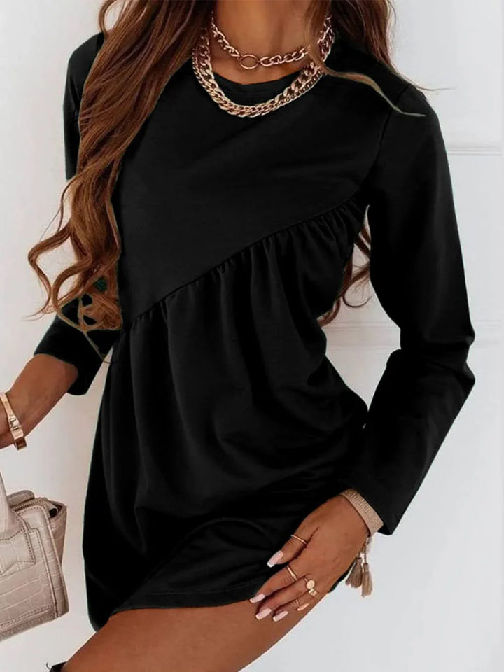 Carla | Solid O-Neck Long Sleeve Mini Dress