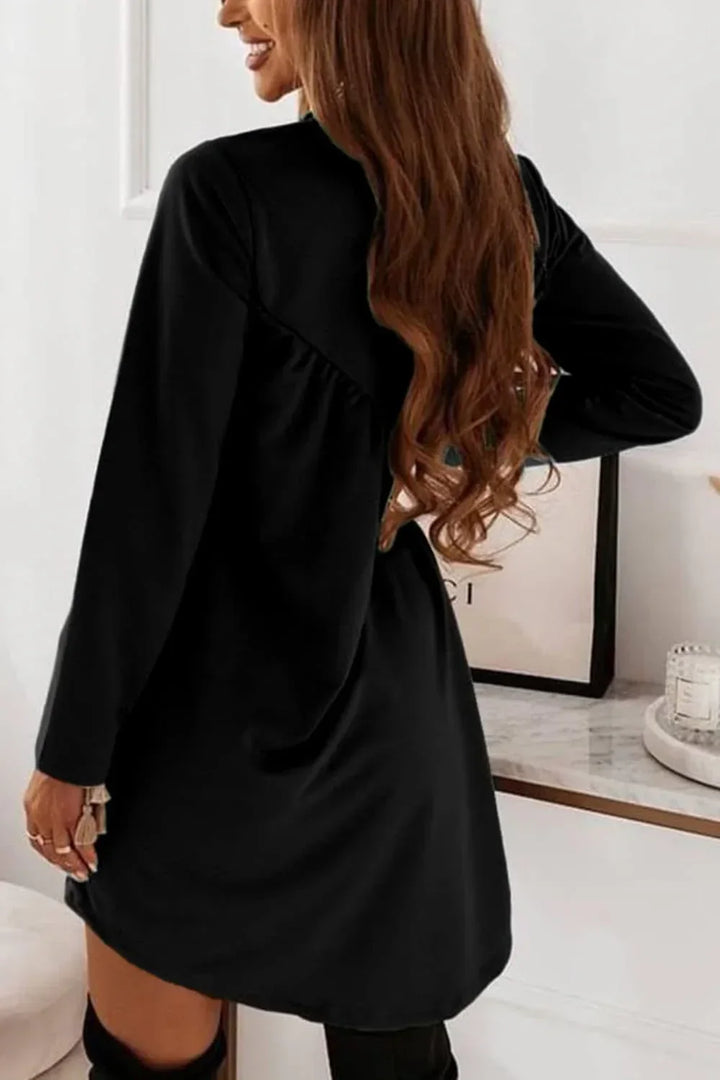Carla | Solid O-Neck Long Sleeve Mini Dress