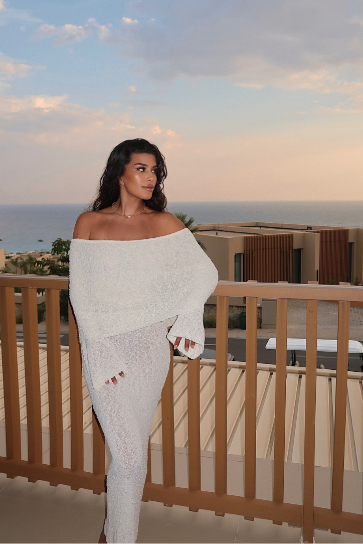 Layell | White Boucle Maxi Dress
