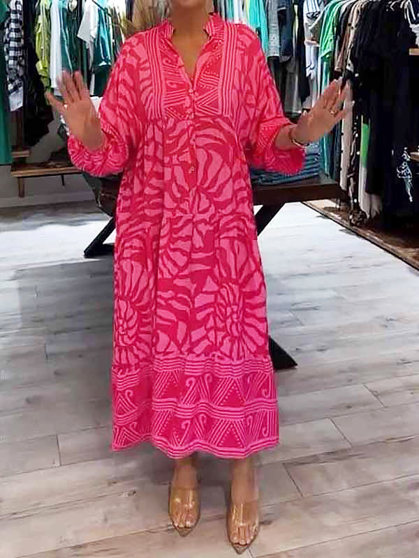 Elka | V Neck Printed Loose Dress