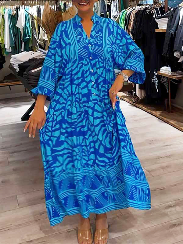 Elka | V Neck Printed Loose Dress
